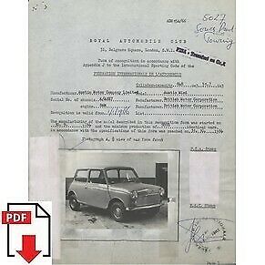 1966 Austin Mini FIA homologation form PDF download (RAC)